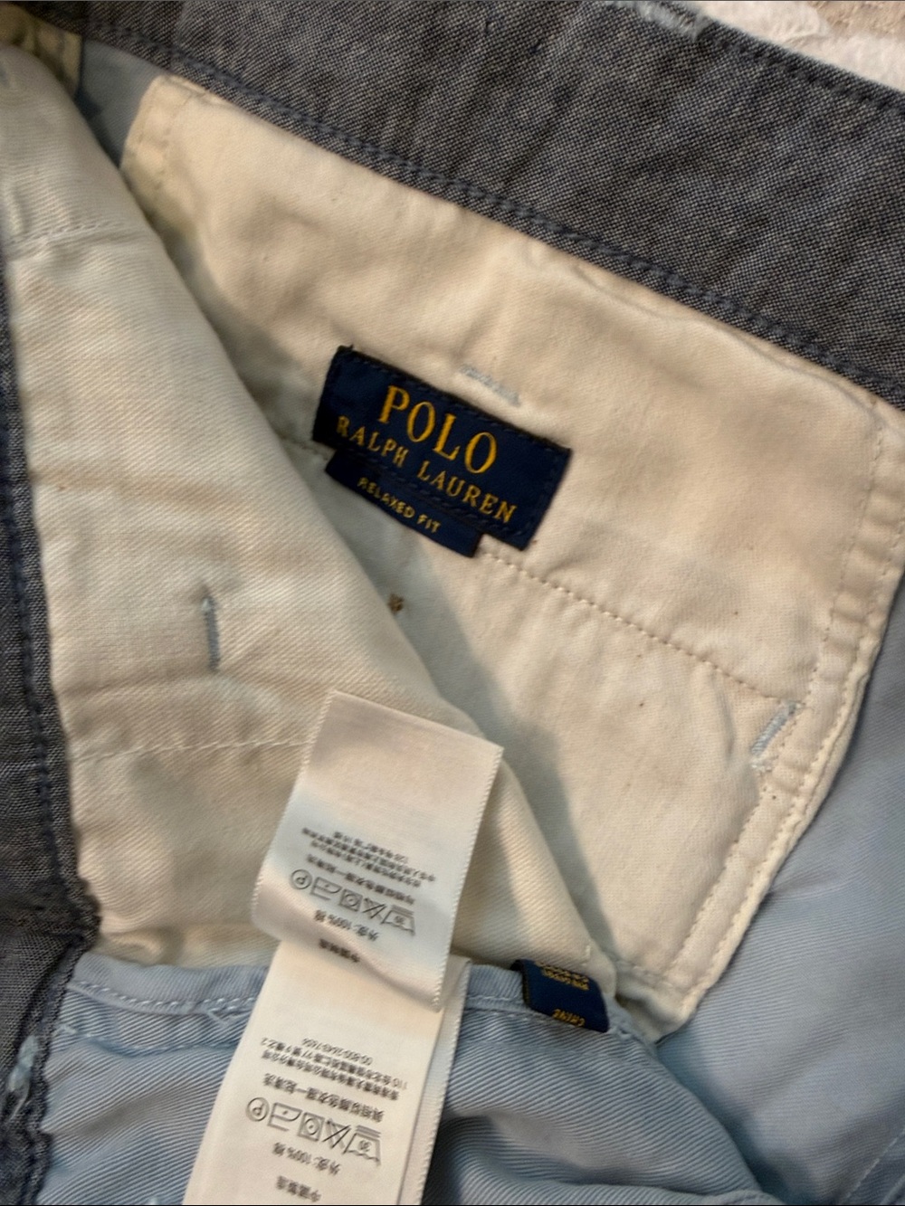 Ralph Lauren Light Blue and Cream Chino Shorts - Picture 2 of 3